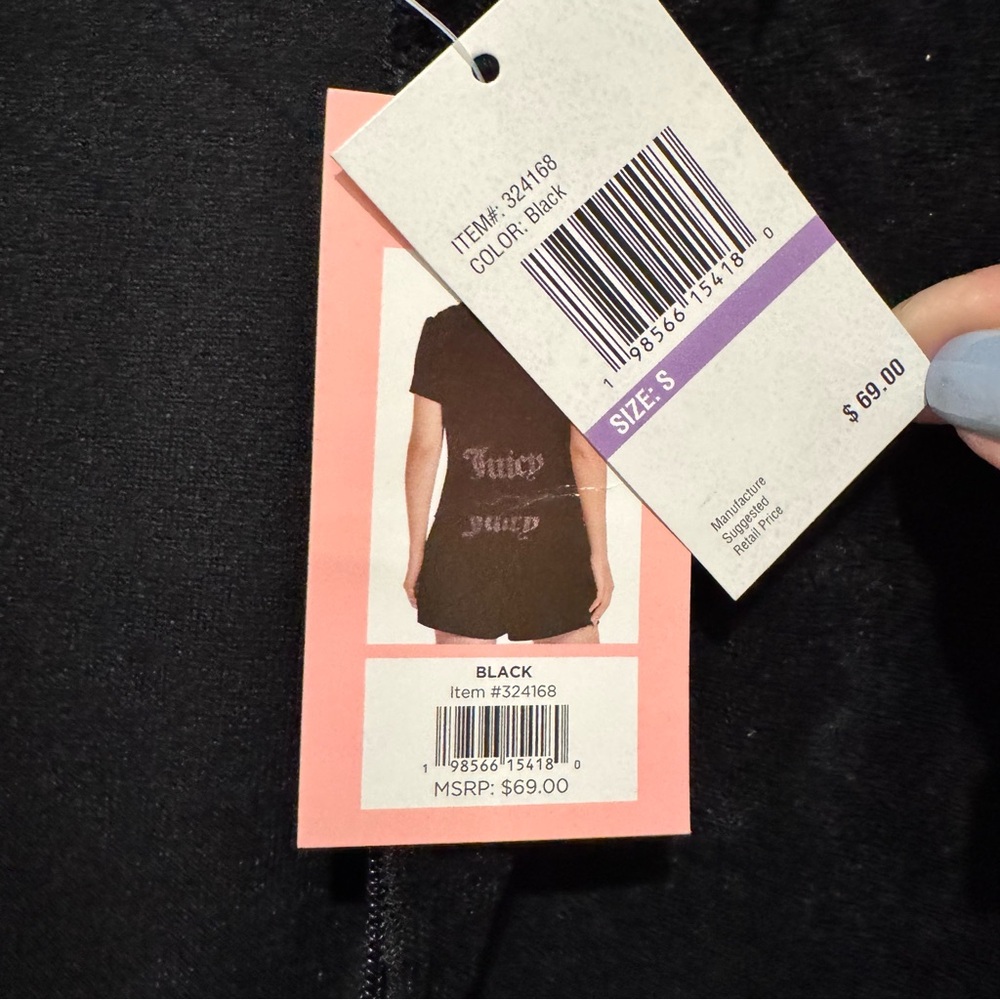 NEW Juicy Couture French Terry Short Sleeve Zip Front Hoodie Rhinestones Black - Picture 6 of 7